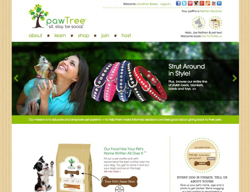 A screenshot of the pawTree website home page